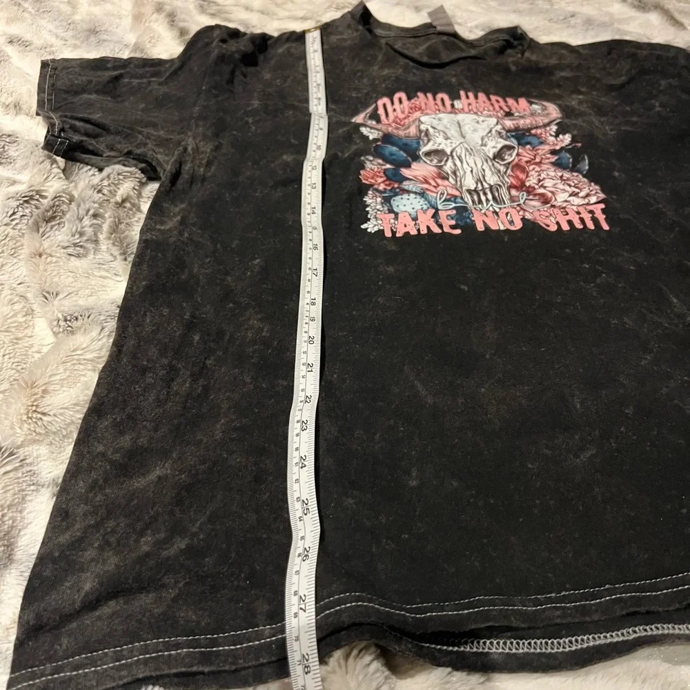 Black Cotton Tee with Skull & Floral Do No Harm Take No Sh!T T Shirt XL - Picture 3 of 7